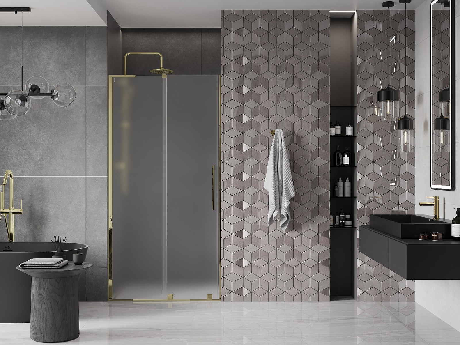 Mexen Velar L drzwi prysznicowe rozsuwane 110 cm, szron, złote - 871-110-003-31-50
